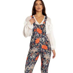 Floral Print Jumpsuit with Orange Accents